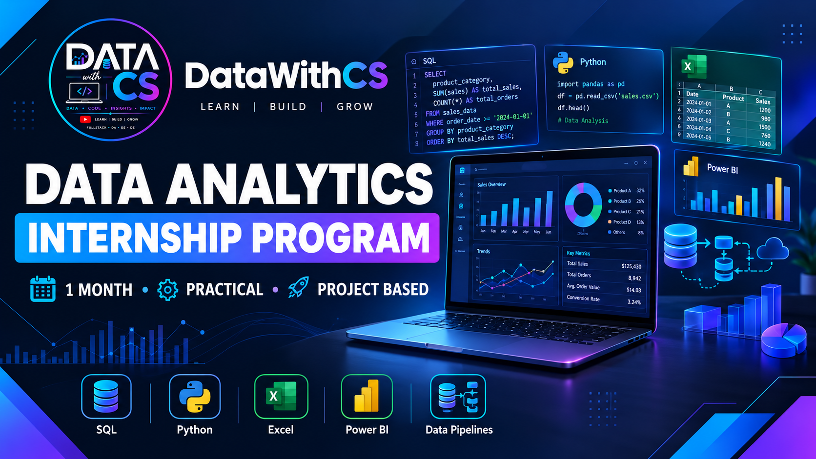 Build Real-World Analytics Skills with Excel, SQL, Python & Power BI in 30 Days — course promotional image